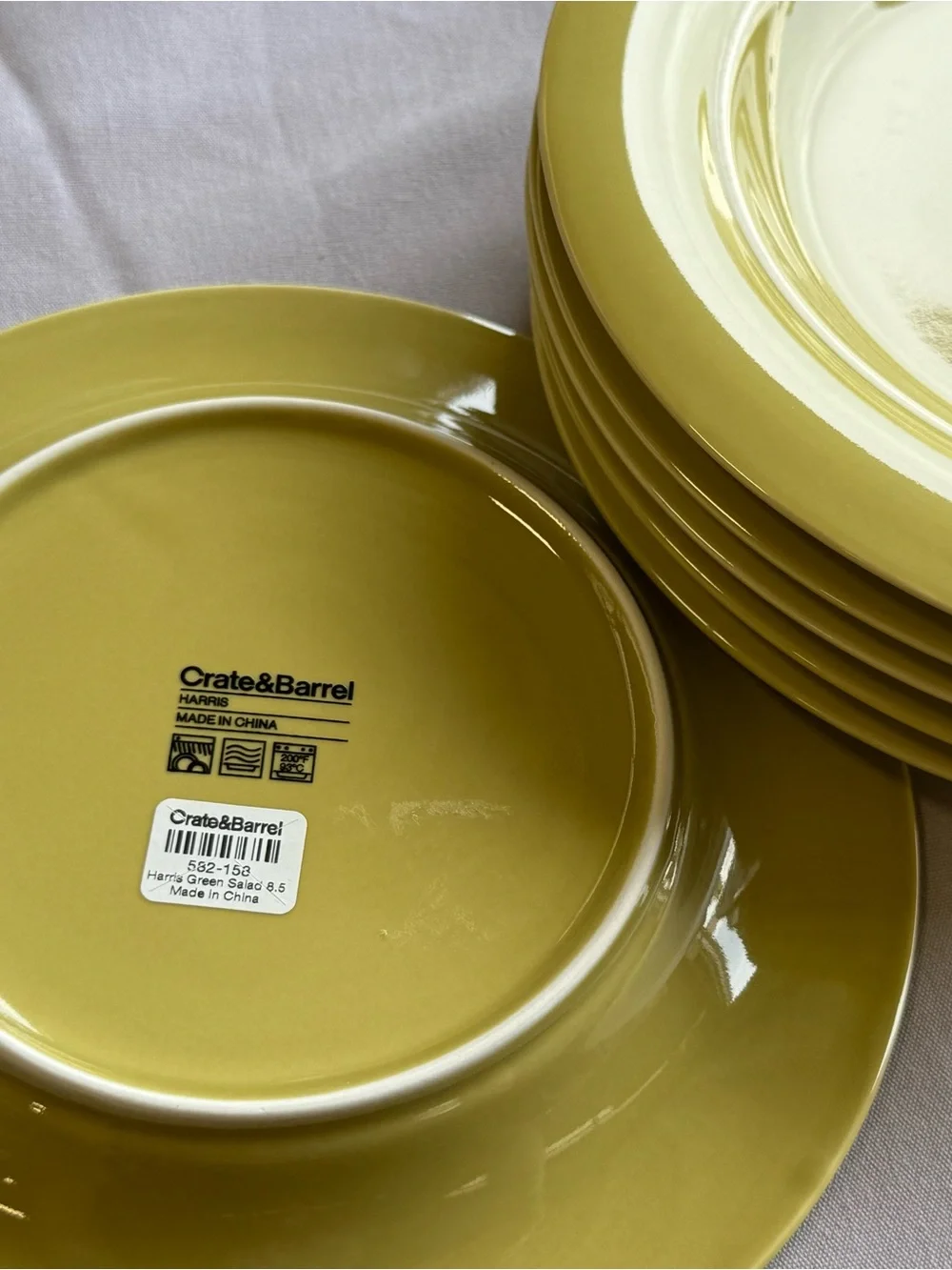 Crate&Barrel Glossy Lemon Yellow Ceramic Dinner Plate 6 piece